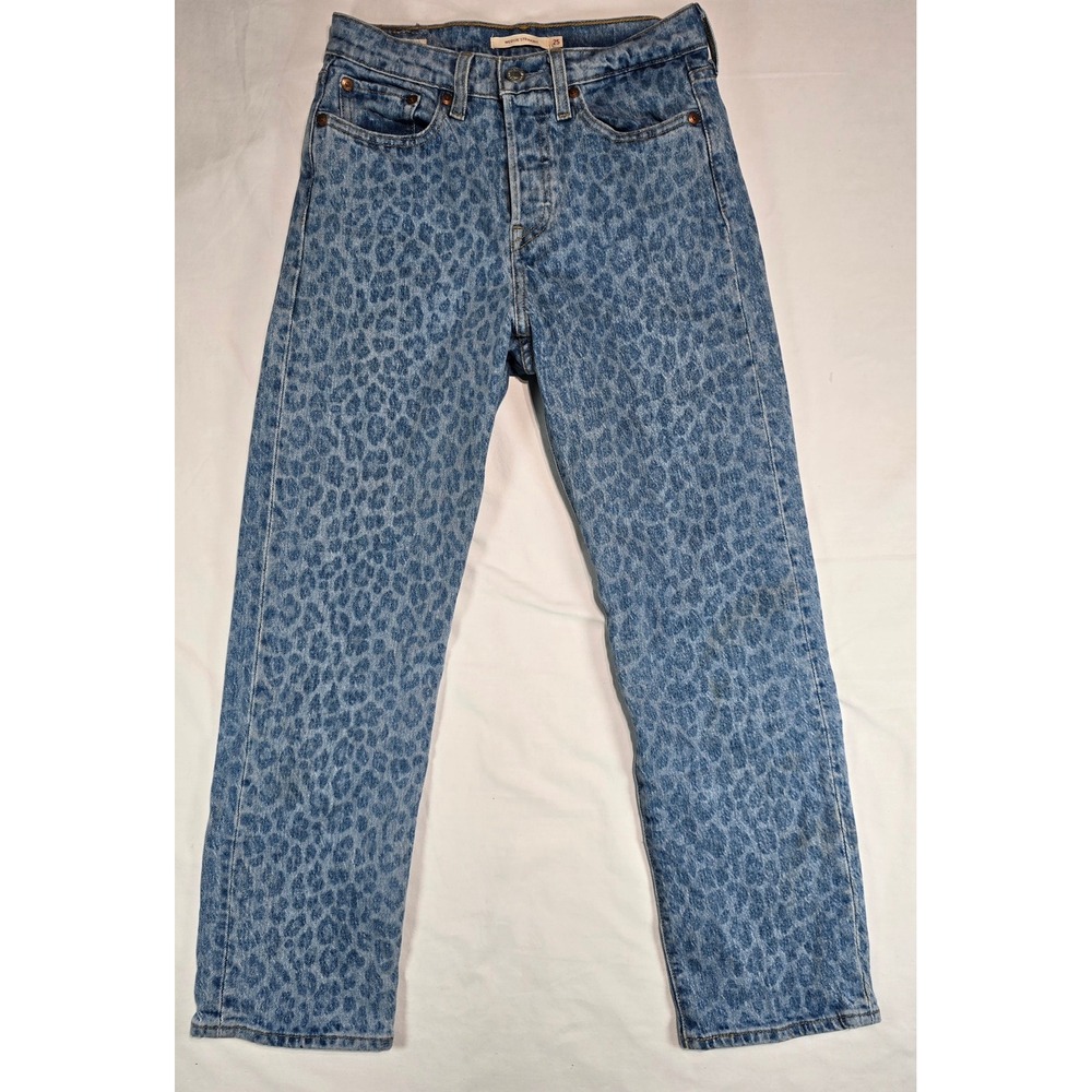 Levis Premium Wedgie Straight Blue Leopard Print Jeans 34964-0082 Womens‎ 25x26